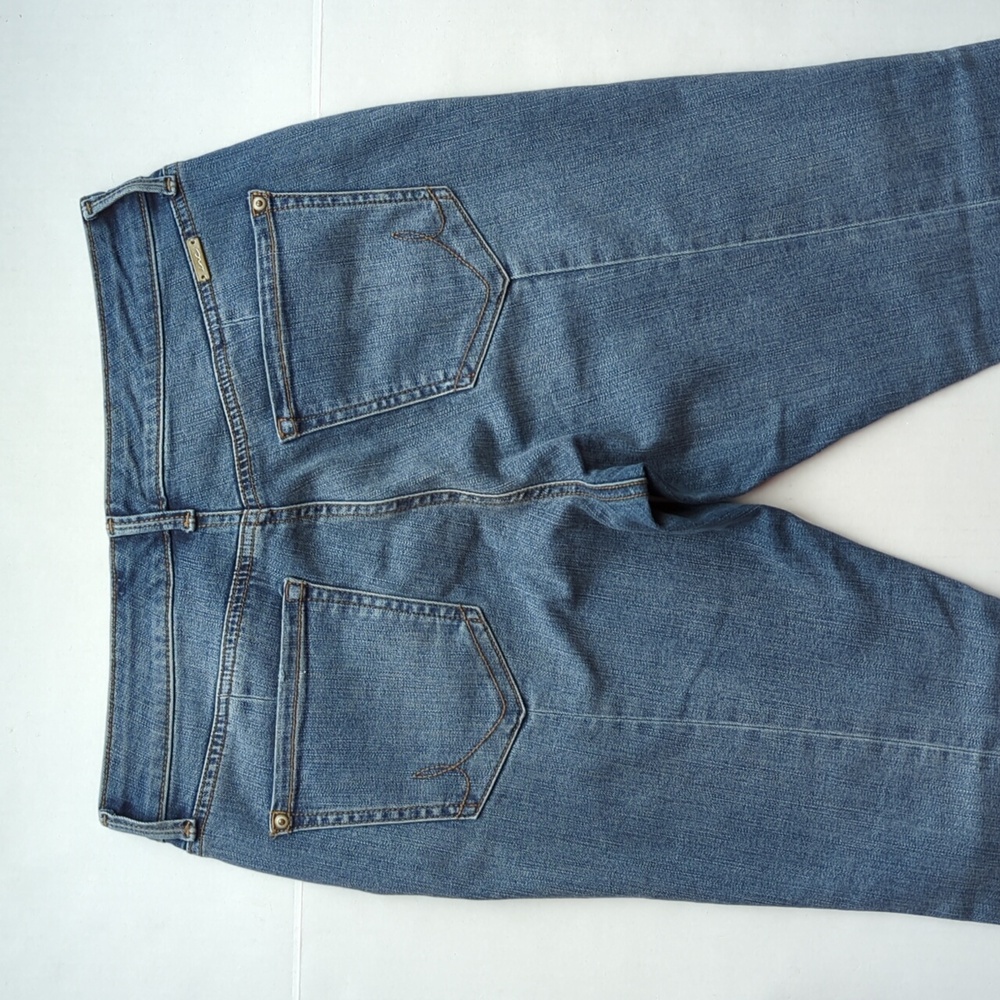 INC Patchwork Regular Fit Skinny Leg Raw Hem Distressed Denim Jeans 8 Blue - Picture 12 of 16